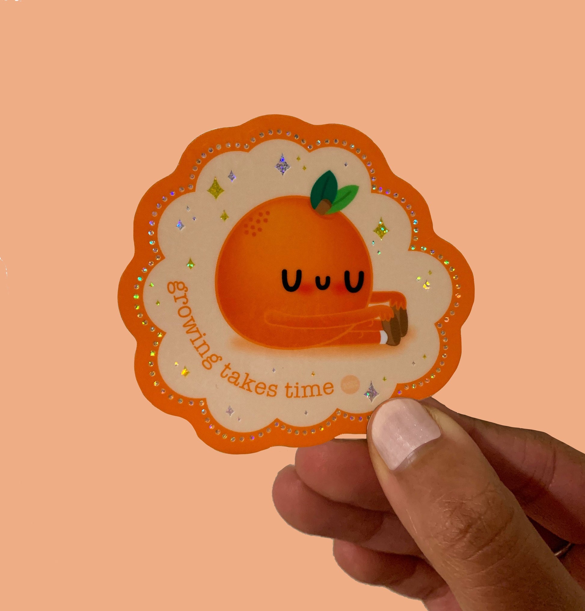*Holographic* Growing Takes Time Orange Sticker - Apridot Studios