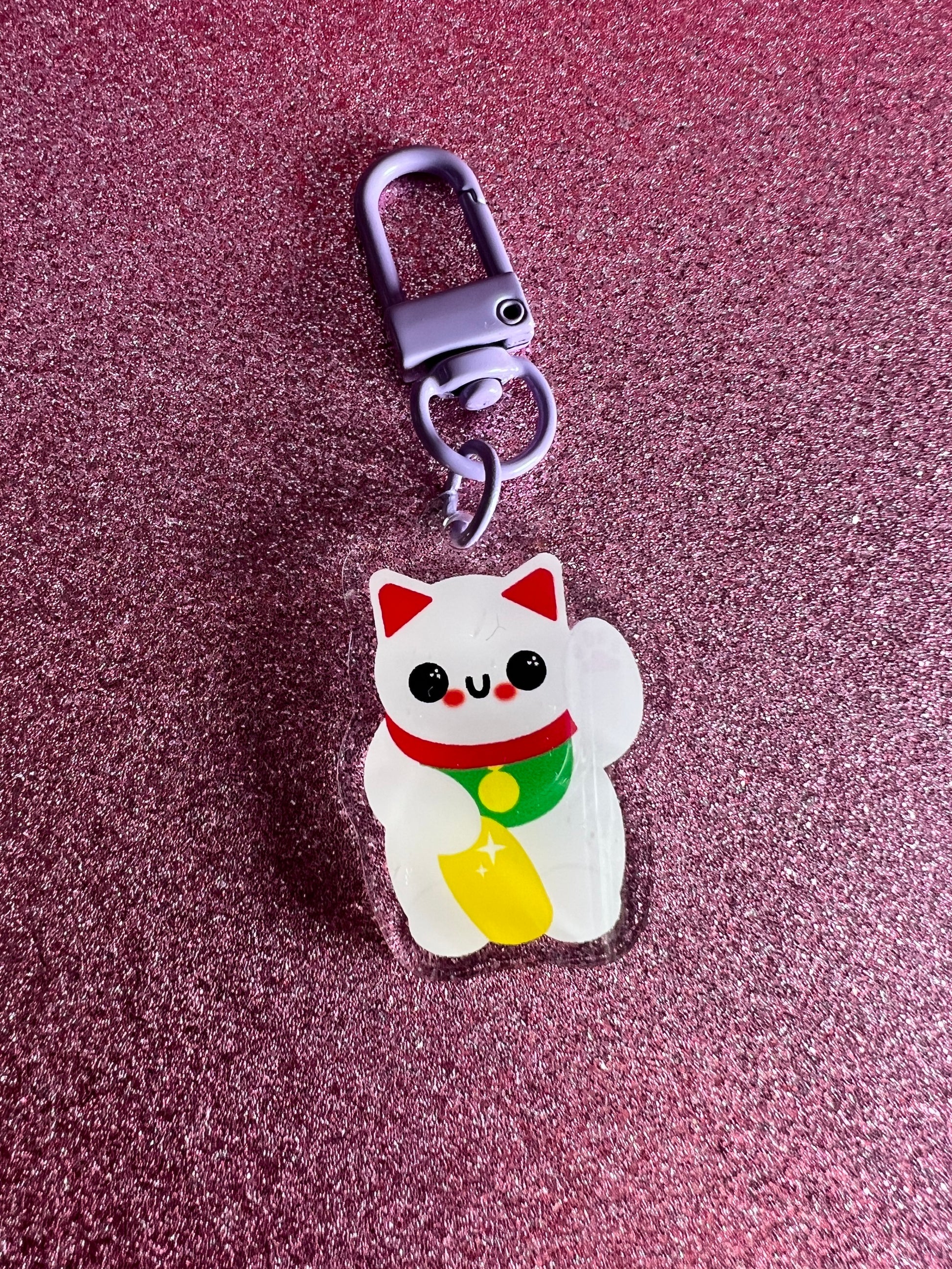 Maneki Neko (lucky cat) Acrylic Keychain - Apridot Studios