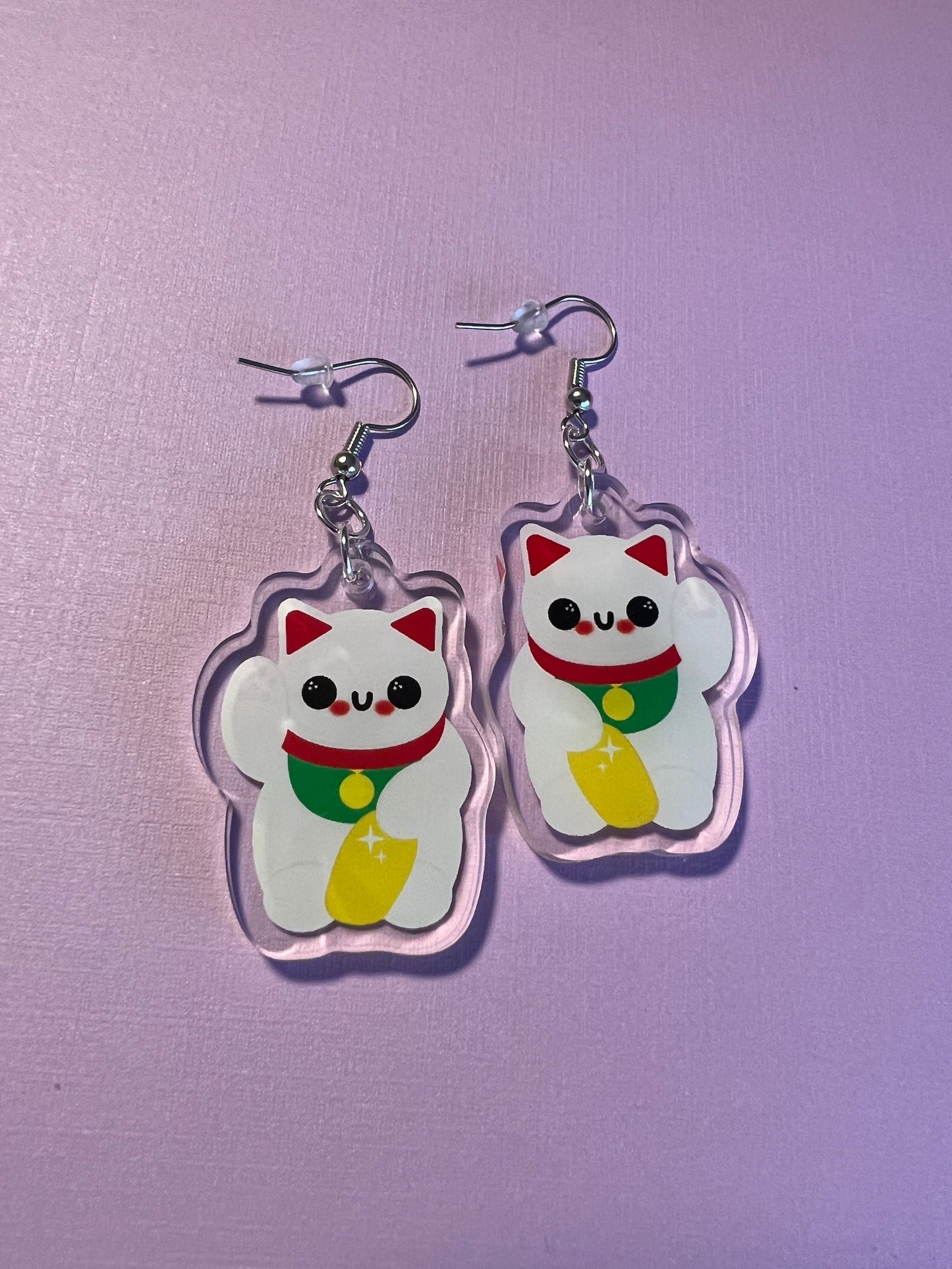 Maneki-Neko (Lucky Cat) Acrylic Earrings